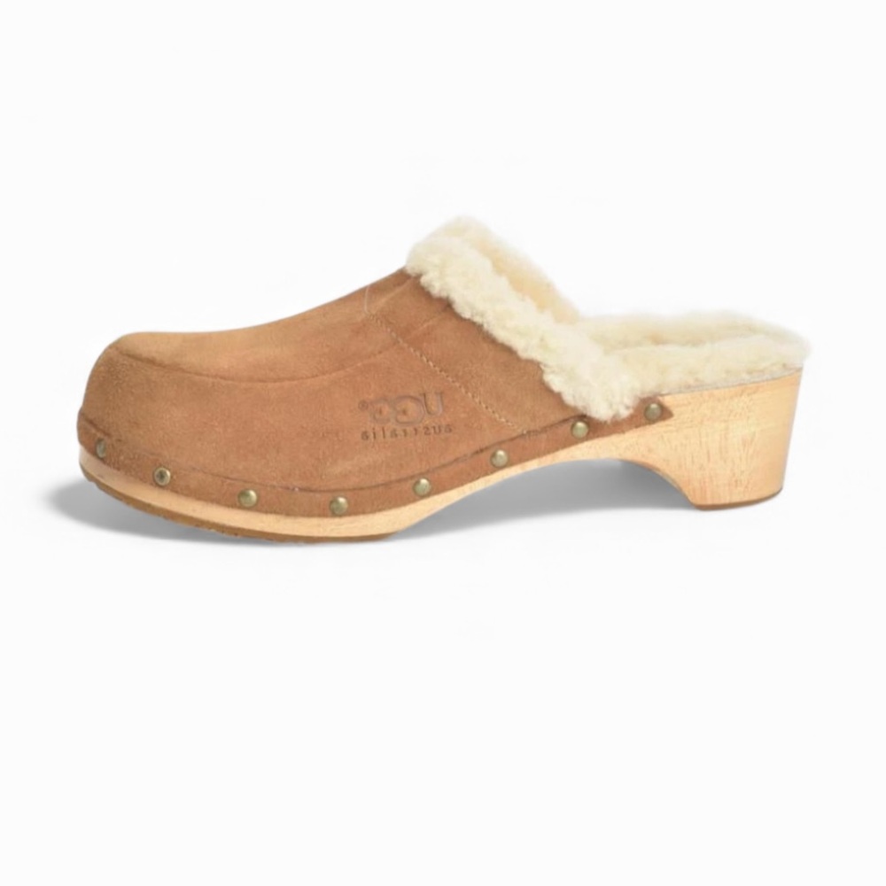 Uggs Sherpa Lined Kalie Suede Mule/Clog Platform With Wooden Heel